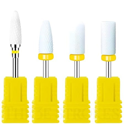 GV350 THR3E STROKES Ceramic Nail Drill Bits Set, 3/32'' (2.35mm) Professional Acrylic Nail File Drill Bit for Manicure Pedicure Cuticle Gel Nail Polishing 4Pcs (YELLOW)