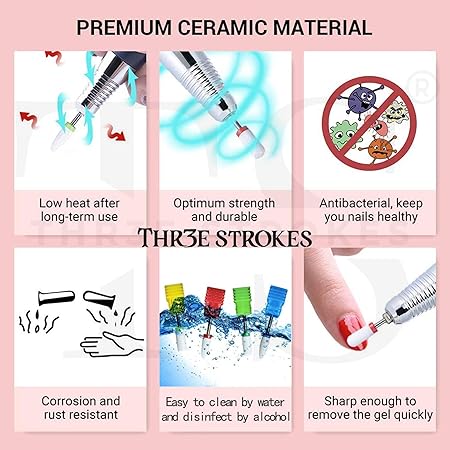 GV350 THR3E STROKES Ceramic Nail Drill Bits Set, 3/32'' (2.35mm) Professional Acrylic Nail File Drill Bit for Manicure Pedicure Cuticle Gel Nail Polishing 4Pcs (YELLOW)