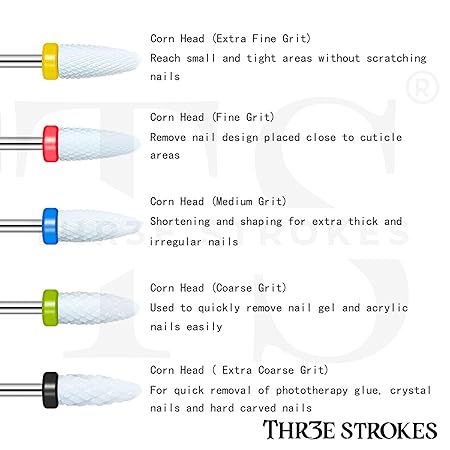 GV350 THR3E STROKES Ceramic Nail Drill Bits Set, 3/32'' (2.35mm) Professional Acrylic Nail File Drill Bit for Manicure Pedicure Cuticle Gel Nail Polishing 4Pcs (YELLOW)