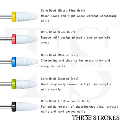 GV350 THR3E STROKES Ceramic Nail Drill Bits Set, 3/32'' (2.35mm) Professional Acrylic Nail File Drill Bit for Manicure Pedicure Cuticle Gel Nail Polishing 4Pcs (YELLOW)