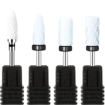 GV350 THR3E STROKES Ceramic Nail Drill Bits Set, 3/32'' (2.35mm) Professional Acrylic Nail File Drill Bit for Manicure Pedicure Cuticle Gel Nail Polishing 4Pcs (YELLOW)