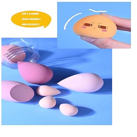 GV352 THR3E STROKES Makeup Sponge Set Beauty Blender with Egg Case, Soft Sponge For Liquid Foundation, Creams, and Powders, Latex Free Wet and Dry Makeup ( 4 Big + 3 Mini-7 Pcs set) (MULTICOLOUR,ASSORTED COLOUR) With Plastic Jar