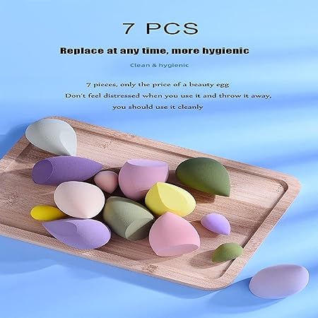 GV352 THR3E STROKES Makeup Sponge Set Beauty Blender with Egg Case, Soft Sponge For Liquid Foundation, Creams, and Powders, Latex Free Wet and Dry Makeup ( 4 Big + 3 Mini-7 Pcs set) (MULTICOLOUR,ASSORTED COLOUR) With Plastic Jar