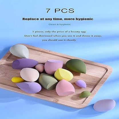 GV352 THR3E STROKES Makeup Sponge Set Beauty Blender with Egg Case, Soft Sponge For Liquid Foundation, Creams, and Powders, Latex Free Wet and Dry Makeup ( 4 Big + 3 Mini-7 Pcs set) (MULTICOLOUR,ASSORTED COLOUR) With Plastic Jar