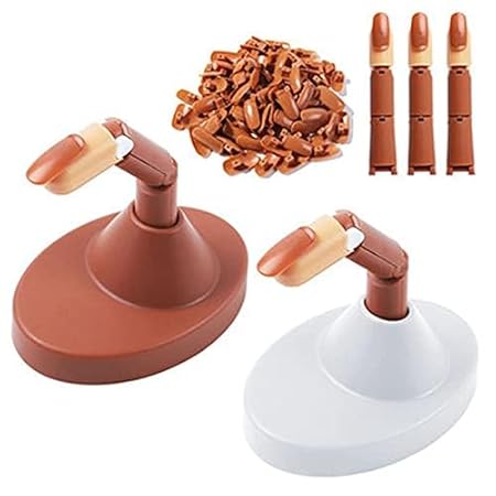 GV353 THR3E STROKES Nail Training Kit Reusable Detachable Portable Flexible Nail Practice Finger Kit Fingernail Tip Display Tool for Ladies Holiday (MIX COLOR)(STAND+2 FINGER AND TIPS) (PACK OF 1)