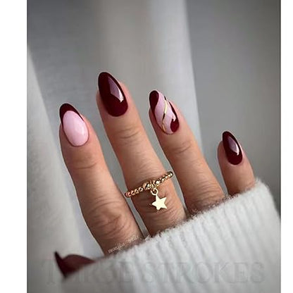 GV357 THR3E STROKES Press-On Nails,Fake Nails Manicure set Salon look Nails Includes 24Nails, 1sheet gluetabs,1 Alcohol wipe,1 Manicure Stick, 1 Mini file. (PN-5)