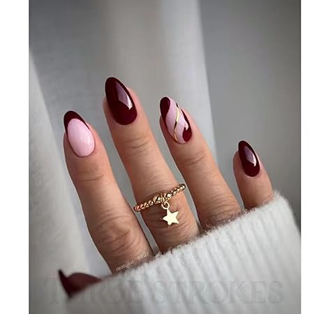 GV357 THR3E STROKES Press-On Nails,Fake Nails Manicure set Salon look Nails Includes 24Nails, 1sheet gluetabs,1 Alcohol wipe,1 Manicure Stick, 1 Mini file. (PN-5)