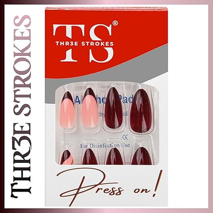 GV357 THR3E STROKES Press-On Nails,Fake Nails Manicure set Salon look Nails Includes 24Nails, 1sheet gluetabs,1 Alcohol wipe,1 Manicure Stick, 1 Mini file. (PN-5)