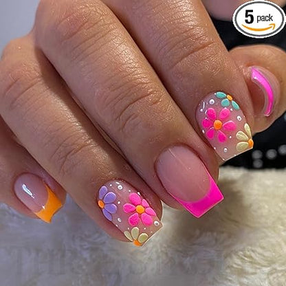 GV358 THR3E STROKES Press-On Nails,Fake Nails Manicure set Salon look Nails Includes 24Nails, 1sheet gluetabs,1 Alcohol wipe,1 Manicure Stick, 1 Mini file. (PN-7)