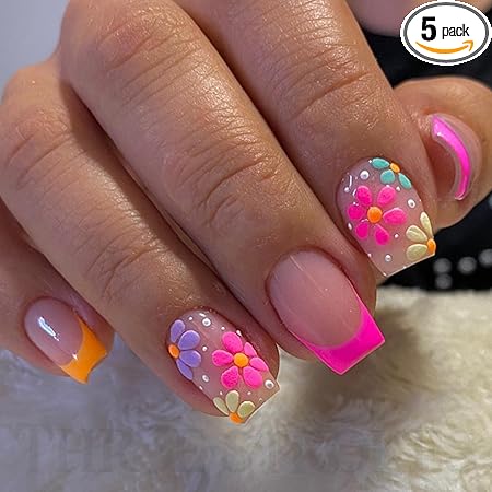 GV358 THR3E STROKES Press-On Nails,Fake Nails Manicure set Salon look Nails Includes 24Nails, 1sheet gluetabs,1 Alcohol wipe,1 Manicure Stick, 1 Mini file. (PN-7)