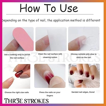 GV358 THR3E STROKES Press-On Nails,Fake Nails Manicure set Salon look Nails Includes 24Nails, 1sheet gluetabs,1 Alcohol wipe,1 Manicure Stick, 1 Mini file. (PN-7)