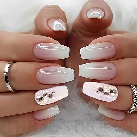 GV359 THR3E STROKES Press-On Nails,Fake Nails Manicure set Salon look Nails Includes 24Nails, 1sheet gluetabs,1 Alcohol wipe,1 Manicure Stick, 1 Mini file. (PN-8)