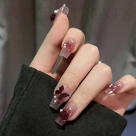 GV360 THR3E STROKES Press-On Nails,Fake Nails Manicure set Salon look Nails Includes 24Nails, 1sheet gluetabs,1 Alcohol wipe,1 Manicure Stick, 1 Mini file. (PN-9)