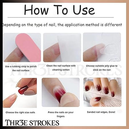 GV361 THR3E STROKES Press-On Nails,Fake Nails Manicure set Salon look Nails Includes 24Nails, 1sheet gluetabs,1 Alcohol wipe,1 Manicure Stick, 1 Mini file. (PN-11)