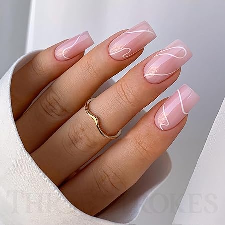 GV362 THR3E STROKES Press-On Nails,Fake Nails Manicure set Salon look Nails Includes 24Nails, 1sheet gluetabs,1 Alcohol wipe,1 Manicure Stick, 1 Mini file. (PN-12)
