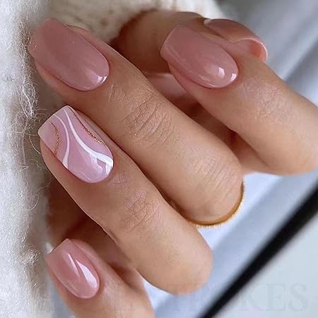 GV363 THR3E STROKES Press-On Nails,Fake Nails Manicure set Salon look Nails Includes 24Nails, 1sheet gluetabs,1 Alcohol wipe,1 Manicure Stick, 1 Mini file. (PN-13)
