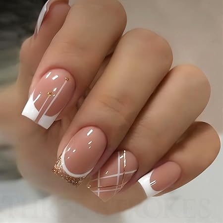 GV364 THR3E STROKES Press-On Nails,FakeNails Manicure set Salon look Nails Includes 24Nails, 1sheet gluetabs,1 Alcohol wipe,1 Manicure Stick, 1 Mini file. (PN-14)