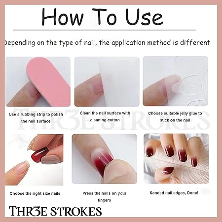 GV364 THR3E STROKES Press-On Nails,FakeNails Manicure set Salon look Nails Includes 24Nails, 1sheet gluetabs,1 Alcohol wipe,1 Manicure Stick, 1 Mini file. (PN-14)