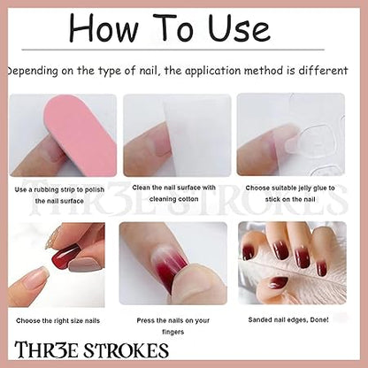 GV364 THR3E STROKES Press-On Nails,FakeNails Manicure set Salon look Nails Includes 24Nails, 1sheet gluetabs,1 Alcohol wipe,1 Manicure Stick, 1 Mini file. (PN-14)