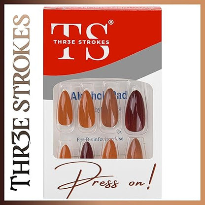 GV365 THR3E STROKES Press-On Nails,Fake Nails Manicure set Salon look Nails Includes 24Nails, 1sheet gluetabs,1 Alcohol wipe,1 Manicure Stick, 1 Mini file. (PN-15)