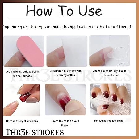 GV365 THR3E STROKES Press-On Nails,Fake Nails Manicure set Salon look Nails Includes 24Nails, 1sheet gluetabs,1 Alcohol wipe,1 Manicure Stick, 1 Mini file. (PN-15)