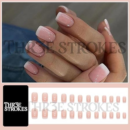 GV366 THR3E STROKES Press-On Nails,Fake Nails Manicure set Salon look Nails Includes 24Nails, 1sheet gluetabs,1 Alcohol wipe,1 Manicure Stick, 1 Mini file. (PN-16)