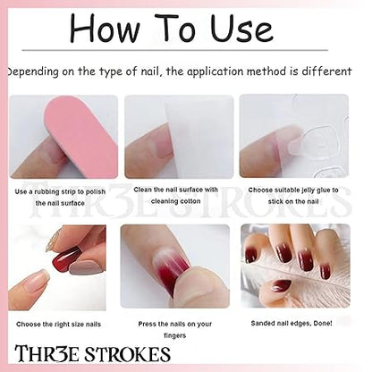GV366 THR3E STROKES Press-On Nails,Fake Nails Manicure set Salon look Nails Includes 24Nails, 1sheet gluetabs,1 Alcohol wipe,1 Manicure Stick, 1 Mini file. (PN-16)