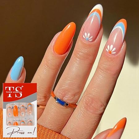 GV369 THR3E STROKES Press-On Nails,Fake Nails Manicure set Salon look Nails Includes 24Nails, 1sheet gluetabs,1 Alcohol wipe,1 Manicure Stick, 1 Mini file. (PN-20)