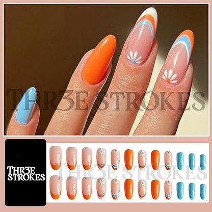 GV369 THR3E STROKES Press-On Nails,Fake Nails Manicure set Salon look Nails Includes 24Nails, 1sheet gluetabs,1 Alcohol wipe,1 Manicure Stick, 1 Mini file. (PN-20)