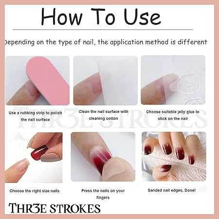 GV369 THR3E STROKES Press-On Nails,Fake Nails Manicure set Salon look Nails Includes 24Nails, 1sheet gluetabs,1 Alcohol wipe,1 Manicure Stick, 1 Mini file. (PN-20)