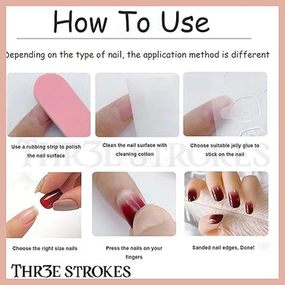 GV369 THR3E STROKES Press-On Nails,Fake Nails Manicure set Salon look Nails Includes 24Nails, 1sheet gluetabs,1 Alcohol wipe,1 Manicure Stick, 1 Mini file. (PN-20)