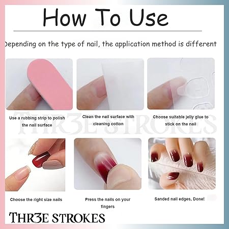 GV371 THR3E STROKES Press-On Nails,Fake Nails Manicure set Salon look Nails Includes 24Nails, 1sheet gluetabs,1 Alcohol wipe,1 Manicure Stick, 1 Mini file. (PN-22)