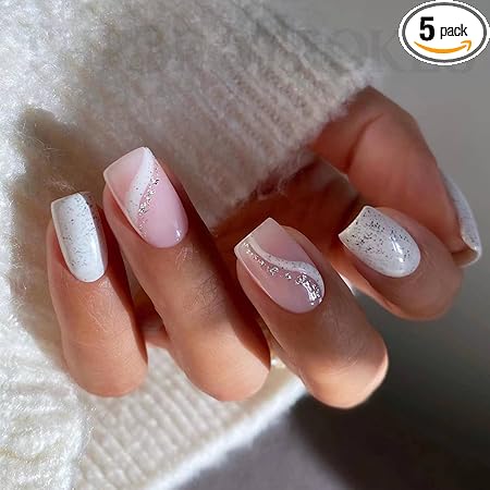 GV372 THR3E STROKES Press-On Nails,Fake Nails Manicure set Salon look Nails Includes 24Nails, 1sheet gluetabs,1 Alcohol wipe,1 Manicure Stick, 1 Mini file. (PN-23)