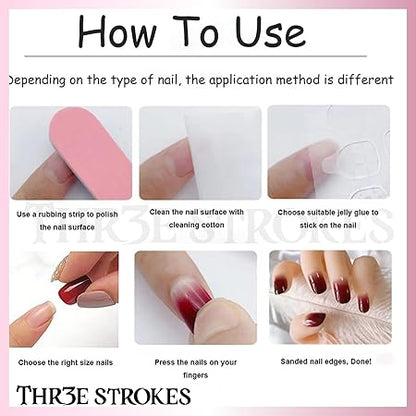 GV372 THR3E STROKES Press-On Nails,Fake Nails Manicure set Salon look Nails Includes 24Nails, 1sheet gluetabs,1 Alcohol wipe,1 Manicure Stick, 1 Mini file. (PN-23)