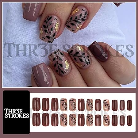 GV374 THR3E STROKES Press-On Nails,Fake Nails Manicure set Salon look Nails Includes 24Nails, 1sheet gluetabs,1 Alcohol wipe,1 Manicure Stick, 1 Mini file. (PN-25)
