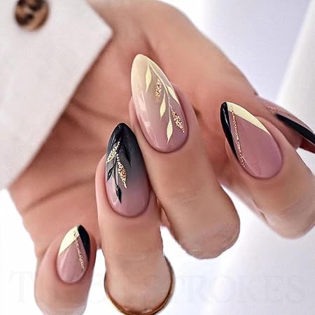 GV375 THR3E STROKES Press-On Nails,Fake Nails Manicure set Salon look Nails Includes 24Nails, 1sheet gluetabs,1 Alcohol wipe,1 Manicure Stick, 1 Mini file. (PN-27)