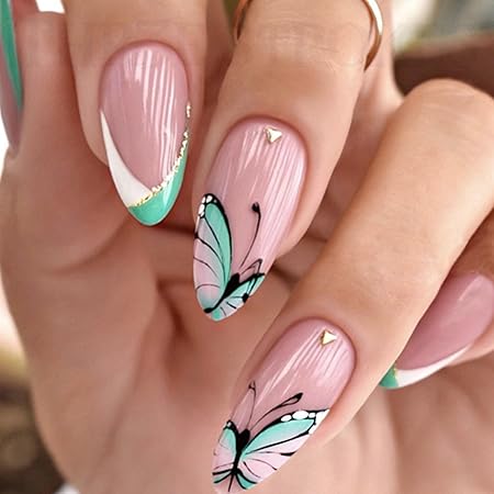 GV376 THR3E STROKES Press-On Nails,Fake Nails Manicure set Salon look Nails Includes 24Nails, 1sheet gluetabs,1 Alcohol wipe,1 Manicure Stick, 1 Mini file. (PN-28)