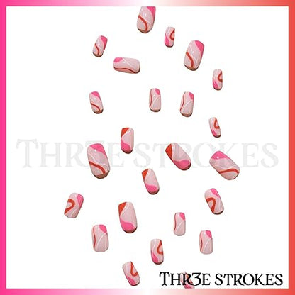 GV377 THR3E STROKES Press-On Nails,Fake Nails Manicure set Salon look Nails Includes 24Nails, 1sheet gluetabs,1 Alcohol wipe,1 Manicure Stick, 1 Mini file. (PN-30)