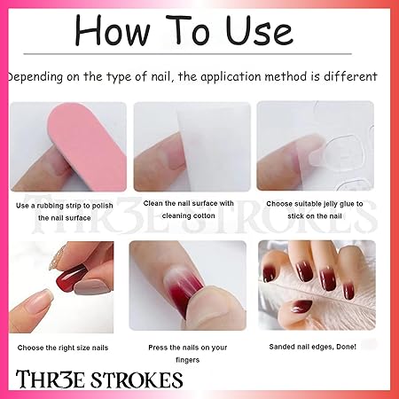 GV377 THR3E STROKES Press-On Nails,Fake Nails Manicure set Salon look Nails Includes 24Nails, 1sheet gluetabs,1 Alcohol wipe,1 Manicure Stick, 1 Mini file. (PN-30)
