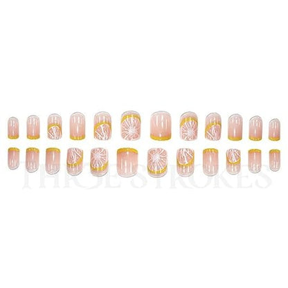 GV379 THR3E STROKES Press-On Nails, Fake Nails Manicure set Salon look Nails Includes 24Nails, 1sheet gluetabs,1 Alcohol wipe,1 Manicure Stick, 1 Mini file. (PN-39)