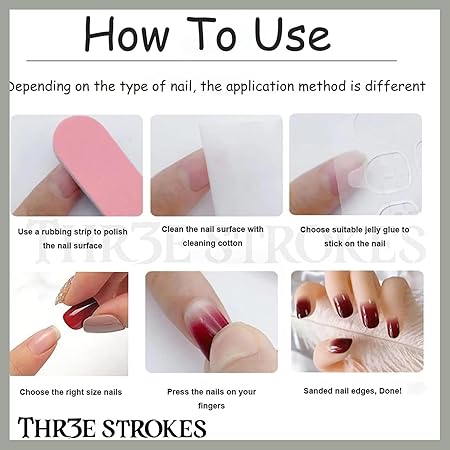GV379 THR3E STROKES Press-On Nails, Fake Nails Manicure set Salon look Nails Includes 24Nails, 1sheet gluetabs,1 Alcohol wipe,1 Manicure Stick, 1 Mini file. (PN-39)