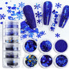 GV380 THR3E STROKES Christmas Nail Art Glitters Blue Nail Sequins, Winter Blue Snowflake Nail Glitter Kit, Mixed Butterfly Heart Nail Glitter Flakes DIY Nail Art Decoration Supplies for Women Manicure (6 Jars) (D45)