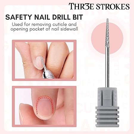 GV381 THR3E STROKES nail drill bit:Cuticle bit for nail drill 3/32" Safety Under Nail Carbide Cuticle Cleaner Bit for Nail Prep, Nail Trimmer, Professional nail Art tools for manicure， Needle shape Fine-F (ND3)
