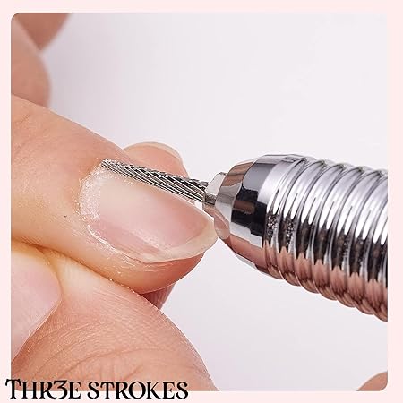 GV381 THR3E STROKES nail drill bit:Cuticle bit for nail drill 3/32" Safety Under Nail Carbide Cuticle Cleaner Bit for Nail Prep, Nail Trimmer, Professional nail Art tools for manicure， Needle shape Fine-F (ND3)