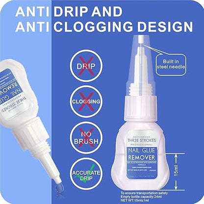 GV382 THR3E STROKES Nail Glue (Clear, 15ml, Liquid, Cyanoacrylate, Nail-specific, Nail Polish Remover, Natural & Artificial Nails)