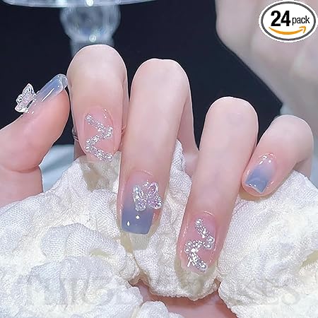 GV383 THR3E STROKES Press-On Nails, FakeNails Manicure set Salon look Nails Includes 24Nails, 1sheet gluetabs,1 Alcohol wipe,1 Manicure Stick, 1 Mini file PN-40