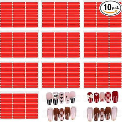GV384 THR3E STROKES RED 10 Sheets Double Sided Tape for Nails Display Double Sided Tape Double Sided Tape for Press on Nails Adhesive Clear Mounting Tape for Nail Packaging Nail Design Salon Supplies Colors Designs Showcase