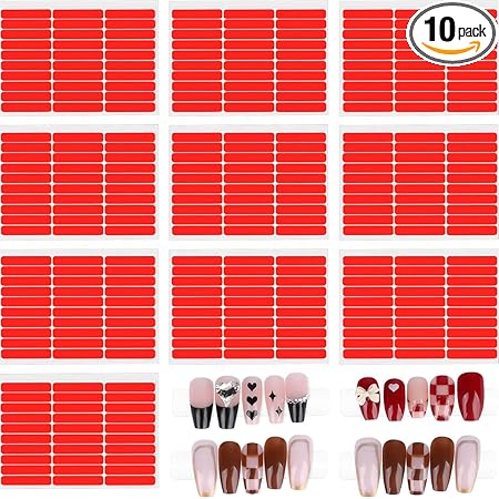 GV384 THR3E STROKES RED 10 Sheets Double Sided Tape for Nails Display Double Sided Tape Double Sided Tape for Press on Nails Adhesive Clear Mounting Tape for Nail Packaging Nail Design Salon Supplies Colors Designs Showcase