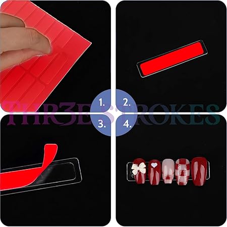GV384 THR3E STROKES RED 10 Sheets Double Sided Tape for Nails Display Double Sided Tape Double Sided Tape for Press on Nails Adhesive Clear Mounting Tape for Nail Packaging Nail Design Salon Supplies Colors Designs Showcase