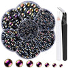 GV385 THR3E STROKES Nail Art Flat Back Half Round Pearl Kits 15, 1 Box of 6000 Pcs Flat-Back Black AB Pearl with Tweezer and Picker Pencil for Home DIY Nails Body Face Craft and Salon Use (D60)